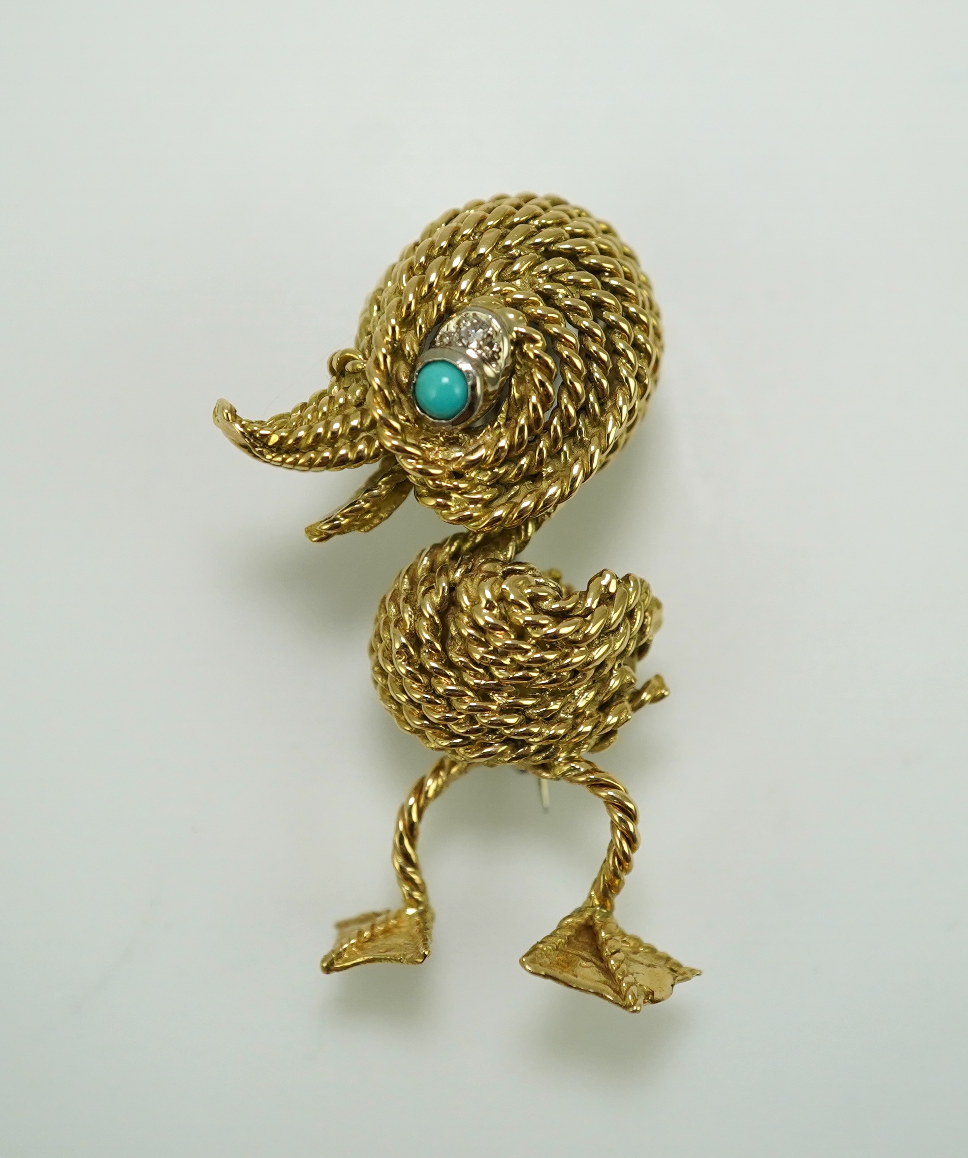 An 18ct gold, turquoise and diamond novelty brooch, circa 1961